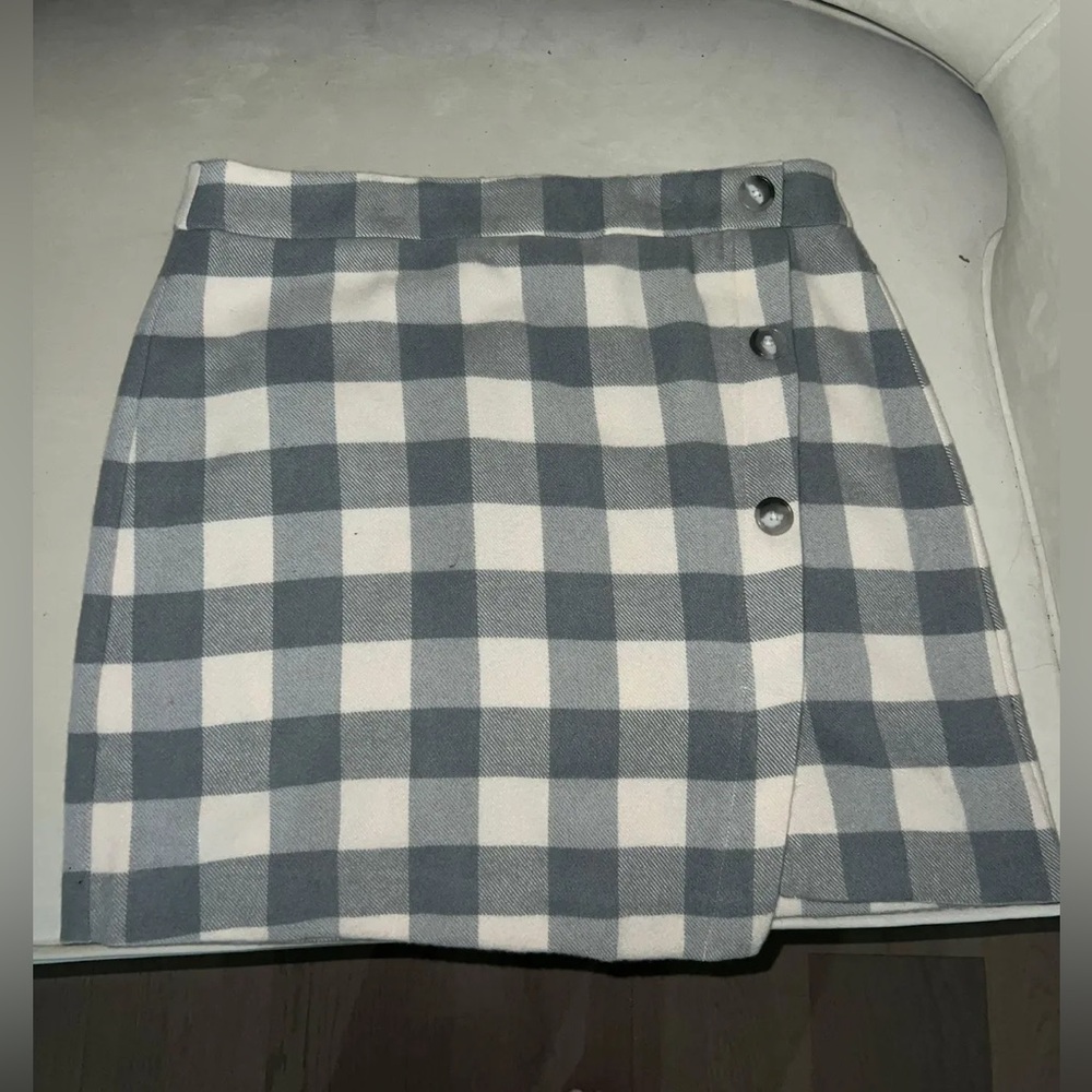 LOFT Checkered Mini Skirt - Gray and White
